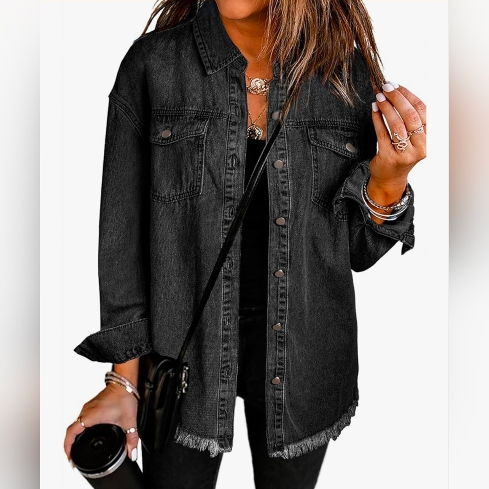 Stylish Oversized Black Denim Jacket